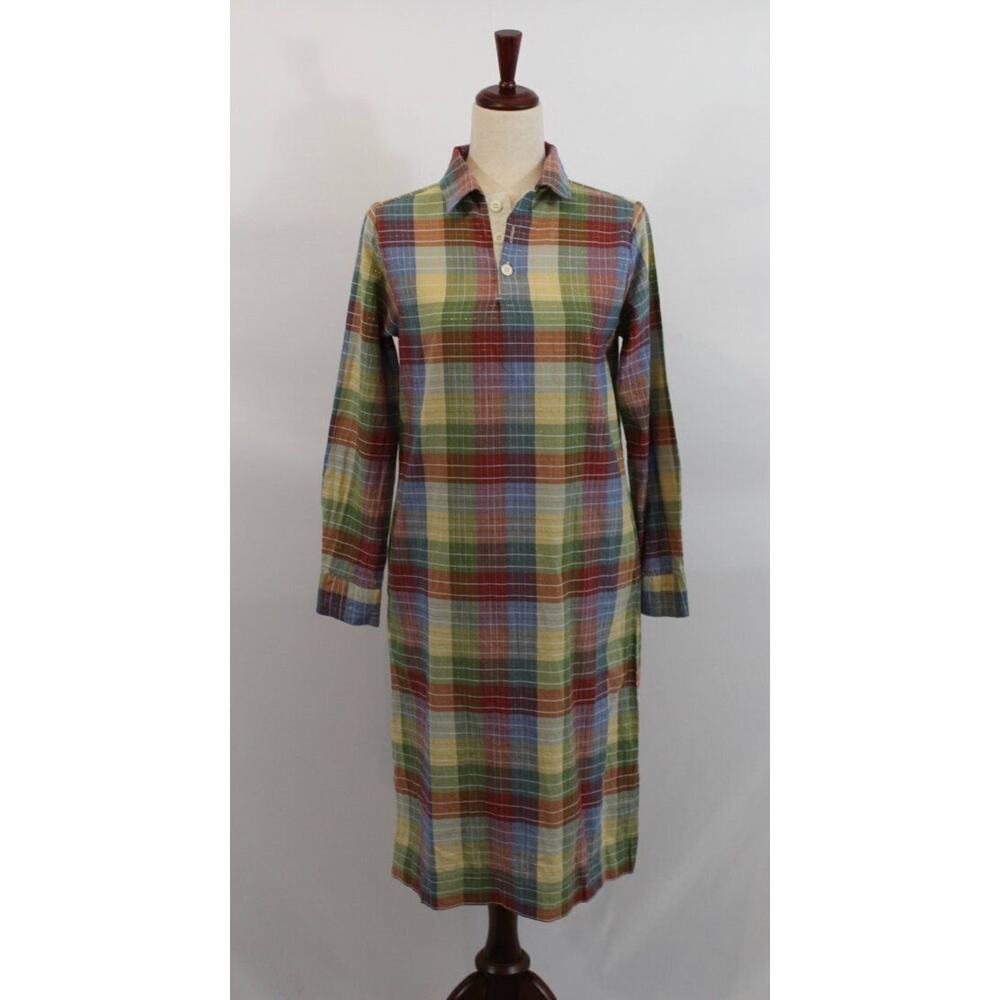 ACE & JIG Sz XS Madras Plaid Polo Shirt Dress Midi Length Cotton Fall